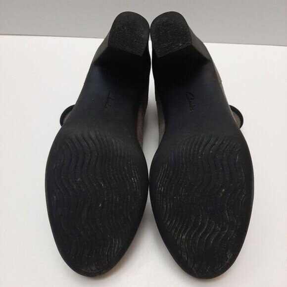 CLARKS Slip-on Ankle Boots Rubber Soles High Heel Grey & Black Sz 8 - Picture 12 of 13